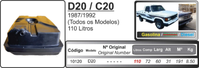 Tanque De Combustível De Plástico Chevrolet D20/C20 1987/1992 110lts